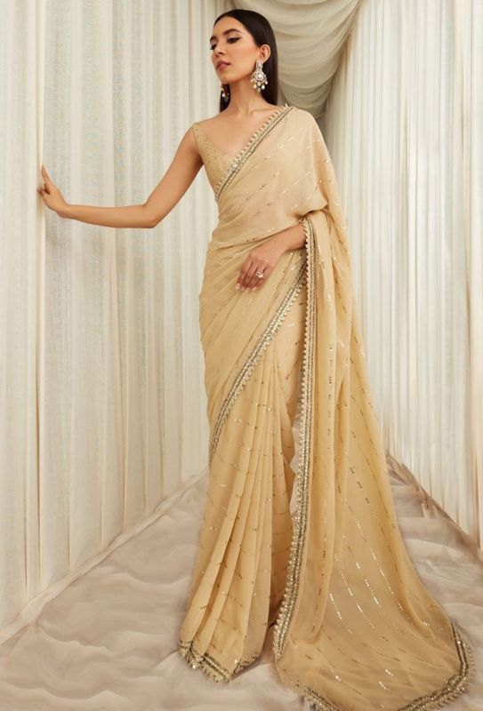 Gold or Champagne Colour Saree for Farewell Party