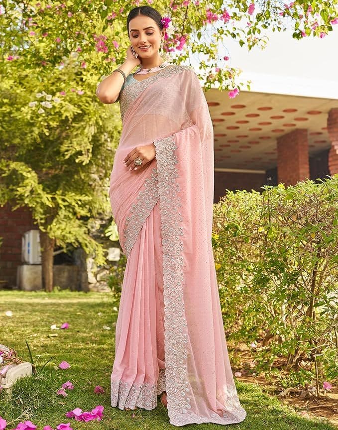 Blush Pink Saree for Farewell Party