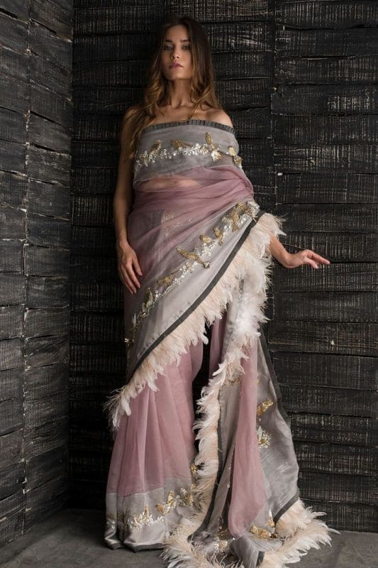 Farewell Saree with Feathers