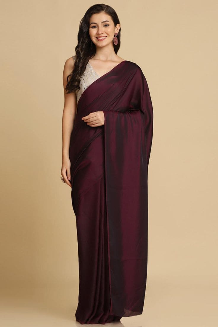 Maroon Simple Saree for Farewell Party