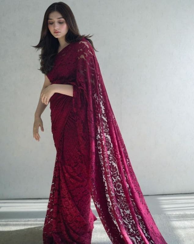 Maroon saree Dur e fishan look for Farewell Party