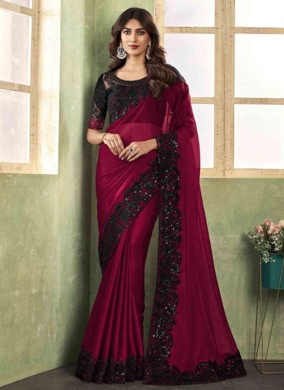 Maroon saree for Farewell Party