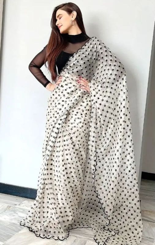 Polka Dot saree look for Farewell