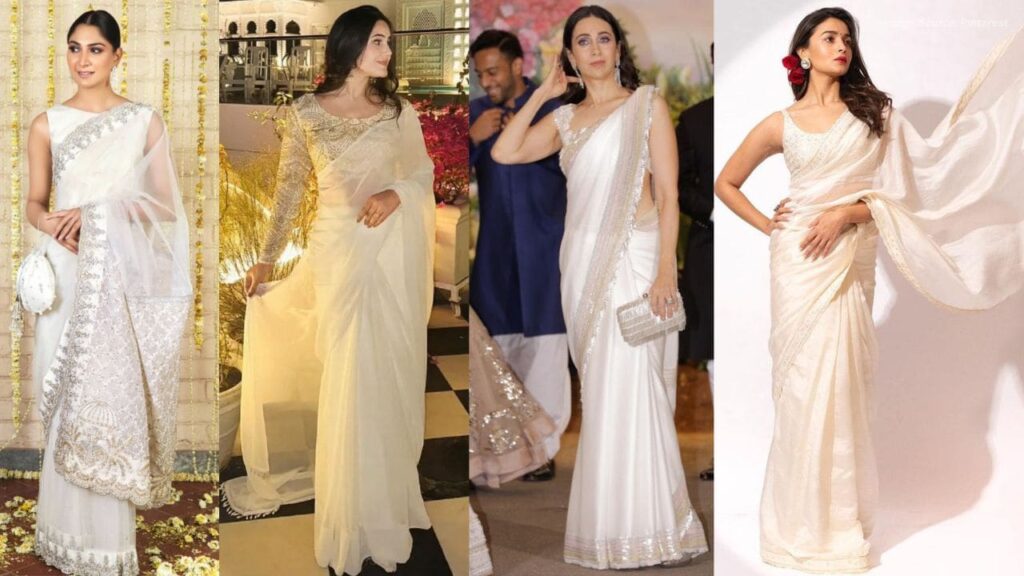 White Off-white Saree for Farewell Party